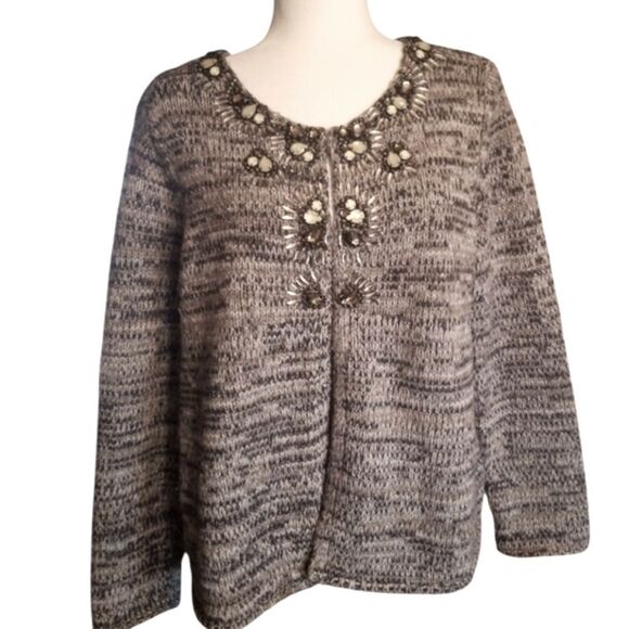 J. Jill Sweaters - J Jill Cardigan Wool Blend Gray Knit Rhinestones Size Medium